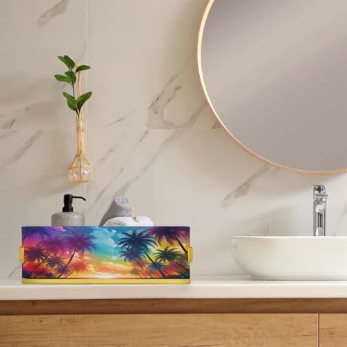 Ocean Palm Tree Toilet Paper Storage Basket with Handle