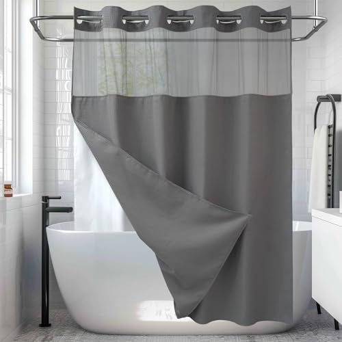 AMM No Hook Waffle Weave Shower Curtain with Snap in Liner Set Gray