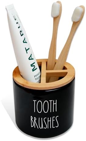 CHONIC Farmhouse Toothbrush Holder with Bamboo Lid 1