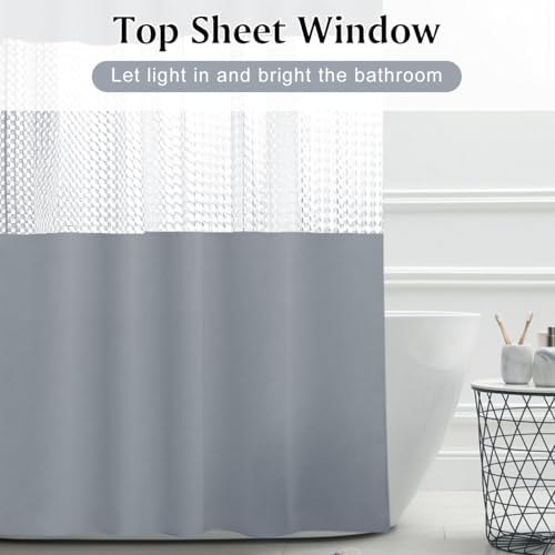 Timecity Grey Shower Curtain Set with 12 Hooks 1