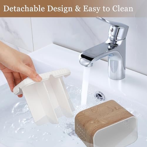 PARKMANI 4 Slot Toothbrush Holder with Wood Grain Finish