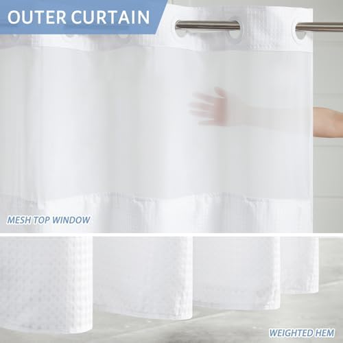 Furlinic No Hook Shower Curtain Set with Snap Liner and Magnets