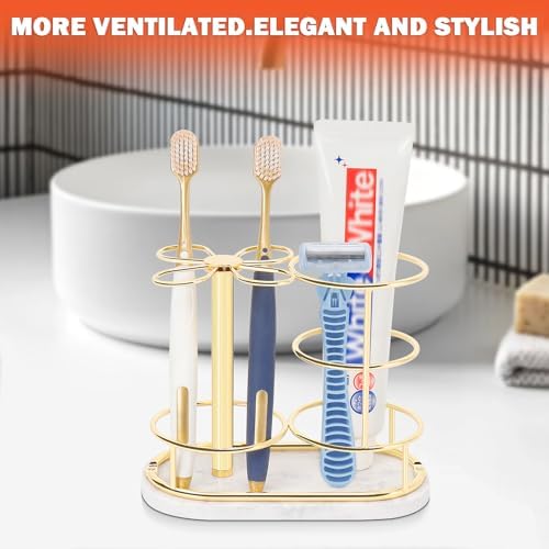 HarJue Gold Toothbrush Holder with Marble Base 1