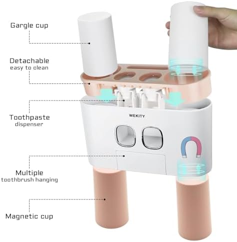 Wekity Wall Mounted Toothbrush Holder with 5 Slots and 4 Cups