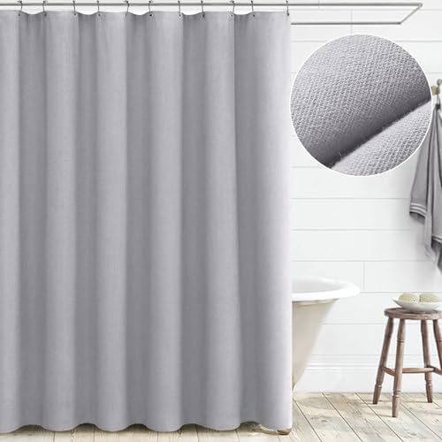 Awellife Grey Linen Textured Shower Curtain 84 Inch