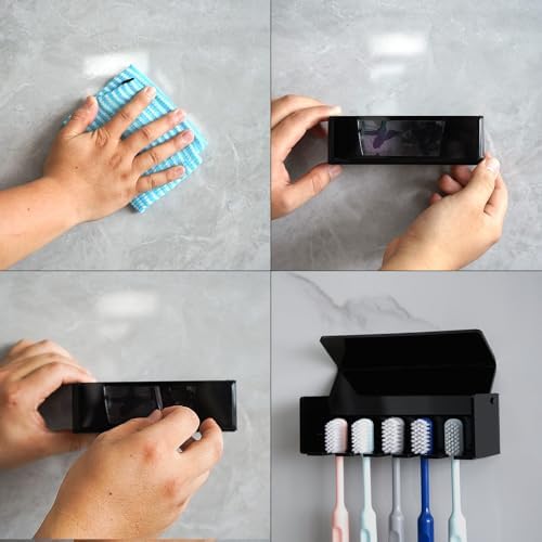 5 Slots Wall Mount Toothbrush Holder with Cover Black