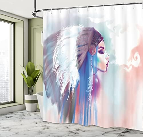 Ambesonne Tribal Shower Curtain Set with Hooks 69x84 Blue Mauve Salmon