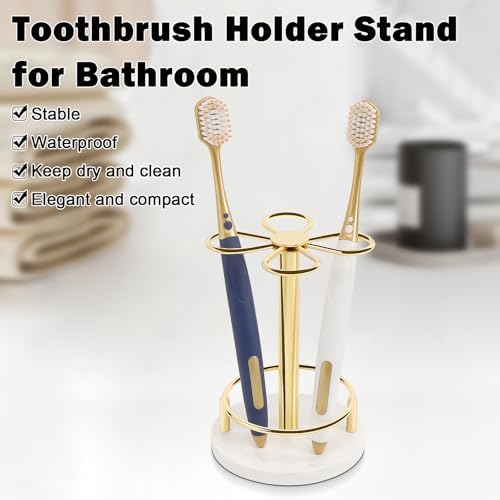 HarJue Gold Toothbrush Holder with Marble Base