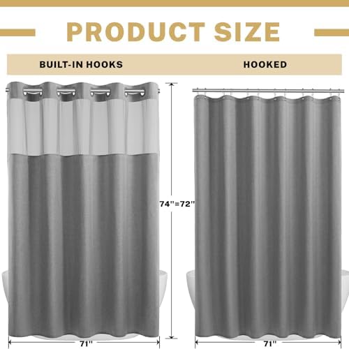 WONICY No Hook Shower Curtain Set with Liner Grey