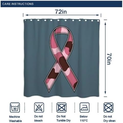 OXJOIIS Pink Ribbon Breast Cancer Awareness Shower Curtain with 12 Hooks 72x72 Inch
