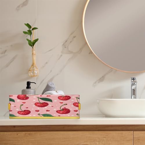Cute Pink Cherry Toilet Paper Storage Basket with Handle