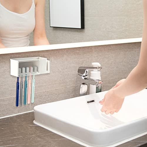 5 Slots Wall Mount Toothbrush Holder with Cover Self Adhesive White 1