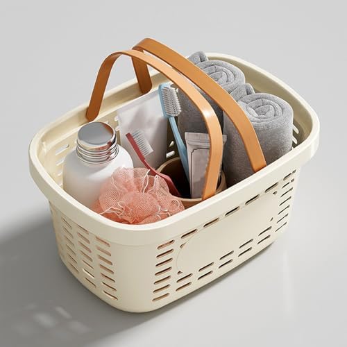 Plastic Bathroom Storage Basket with Handle and Drainage