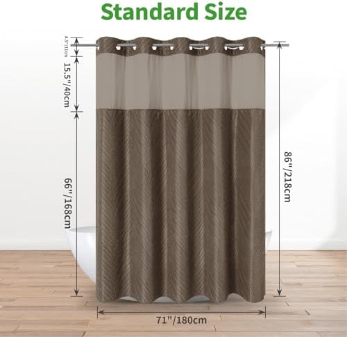 Eachope No Hook Boho Shower Curtain Set with Brown Tufted Stripes