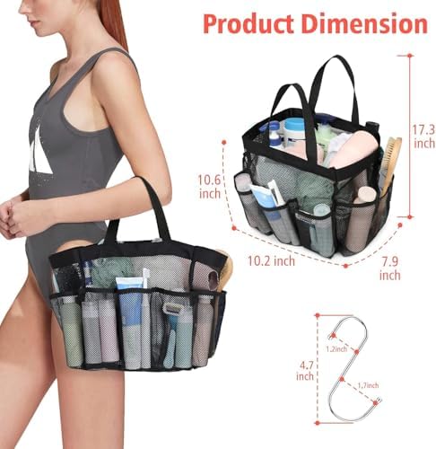 Mesh Shower Caddy with 8 Pockets for Dorm and Travel