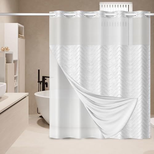 Aikku No Hook Shower Curtain Set with Mesh Top
