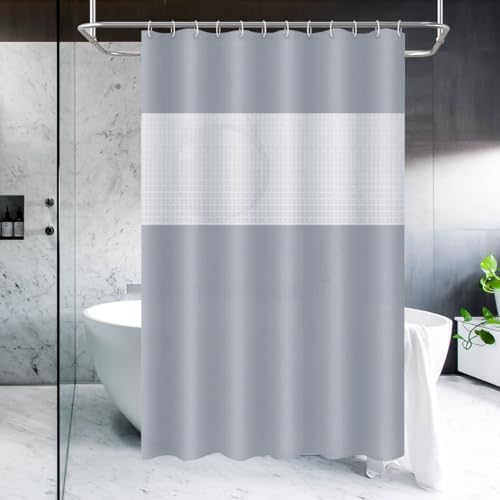 Timecity Grey Shower Curtain Set with 12 Hooks 1