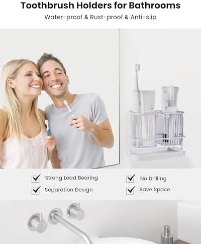 KONE Clear Toothbrush Holders for Bathroom with 2 Cups