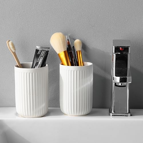 White Ceramic Toothbrush Holder Set 2Pcs