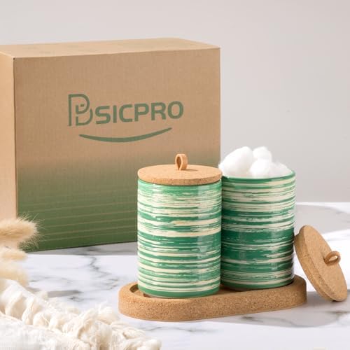 BSICPRO Qtip Holder Set with Vanity Tray - Green