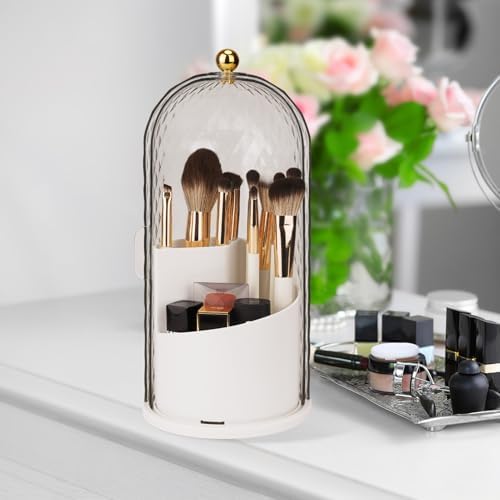 Toothbrush Holder with Sliding Lid and 360 Rotation - White