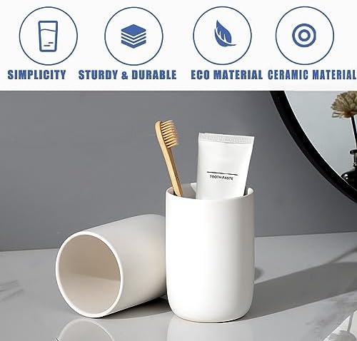 Ceramic Toothbrush Holder Set - 2Pcs White Bathroom Tumbler Cups