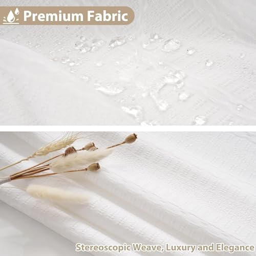 Wyljljy No Hook Shower Curtain Set 71x86 White Waffle