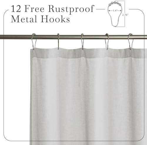 KGORGE Semi Sheer Linen Shower Curtain - 72x90 Inches Grey with Hooks