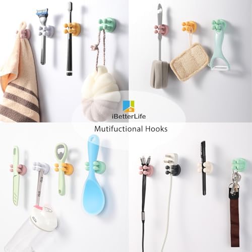 iBetterLife 6Pcs Toothbrush Holder - Silicone Wall Mounted Hook for Bathroom