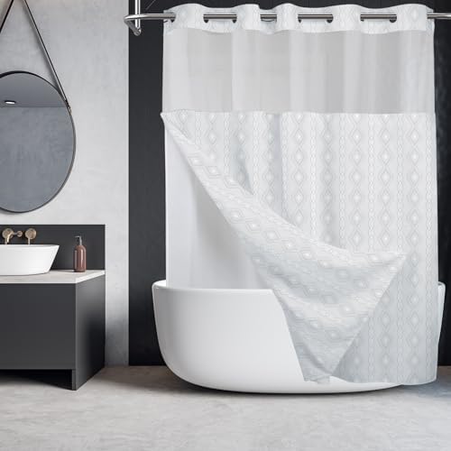 TYTYUU No Hook Shower Curtain Set Modern White Waffle Weave