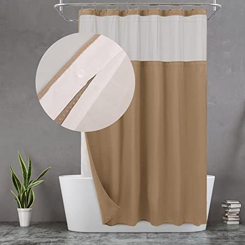 NY HOME Waffle Weave Shower Curtain Set - 71x72 Coffee Brown