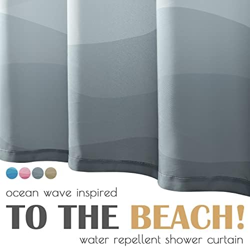 Jinchan Ombre Grey Ocean Wave Shower Curtain with 12 Hooks 70x72 Inches