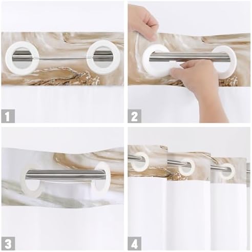 MitoVilla Modern Abstract Marble Shower Curtain Set with Snap-in Liner