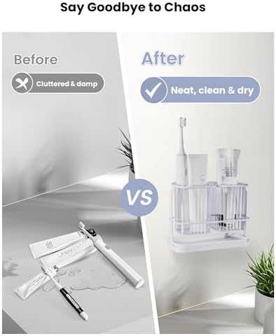 KONE Clear Toothbrush Holders for Bathroom with 2 Cups