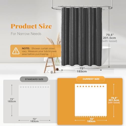 BTTN 78 Inch Long Shower Curtain Set with Hooks