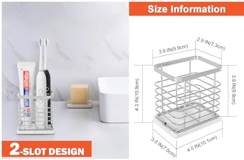 HarJue Toothbrush Holder with Marble Base and Chrome Frame 1