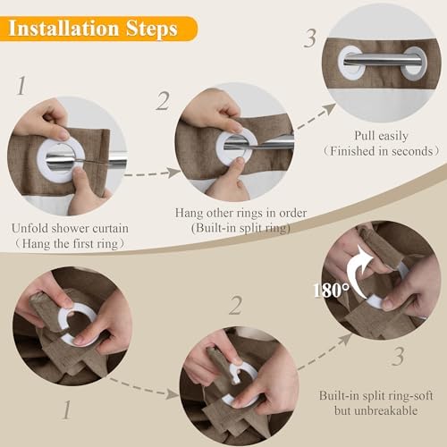 No Hooks Linen Shower Curtain Set Tan