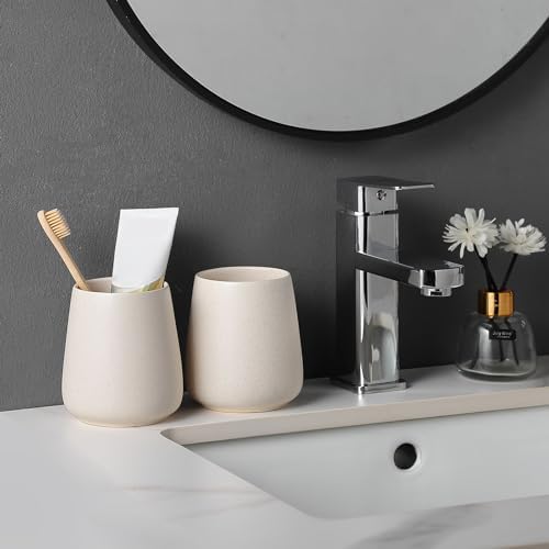 Eyrozia Beige Ceramic Toothbrush Holder Set 2Pcs