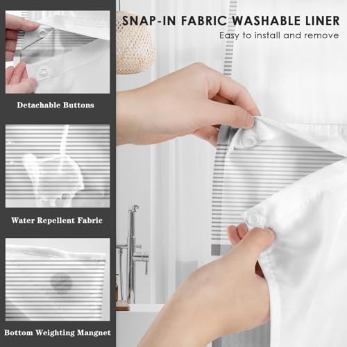 Nesphy No Hook Grey Shower Curtain Set