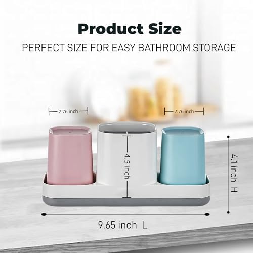 Kids Toothbrush Holder with Pink Blue Cups and Storage