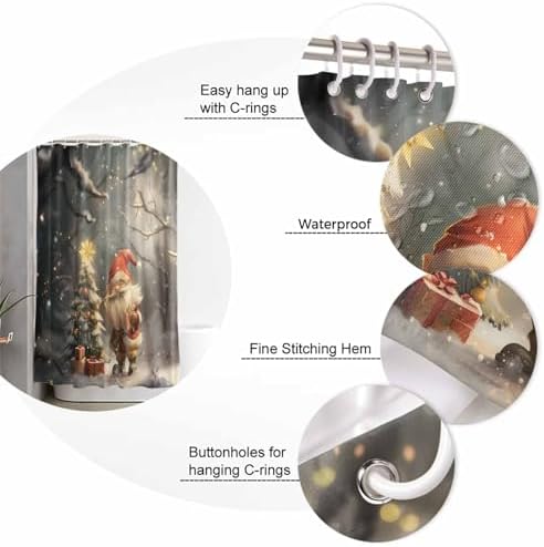 72 Inch Christmas Shower Curtain Set with 12 Hooks