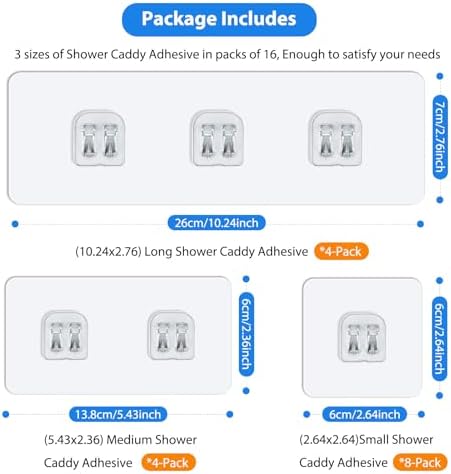 Cecliy 16-Pack Adhesive Hooks for Shower Caddy and More