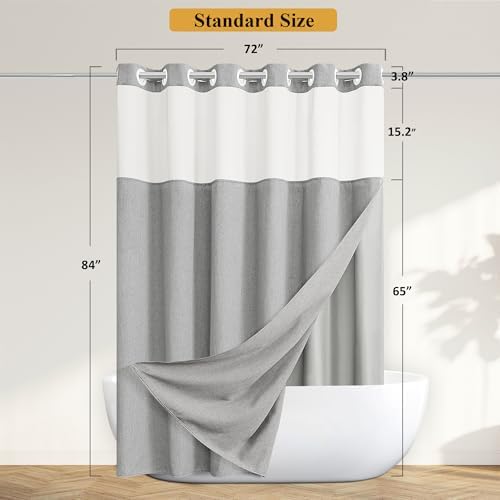 No Hooks Linen Shower Curtain Set Light Grey