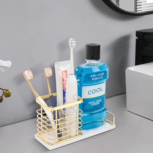 HarJue Gold Marble Toothbrush Holder with 2 Slots