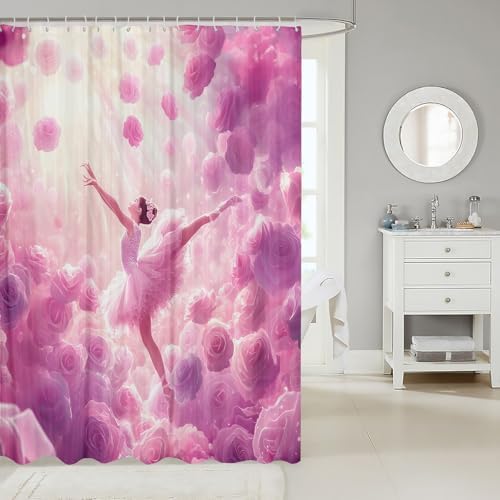 Erosebridal Pink Roses Ballet Shower Curtain 72x72 Set 1