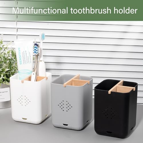 Durable Toothbrush Holder with 3 Slots - Black