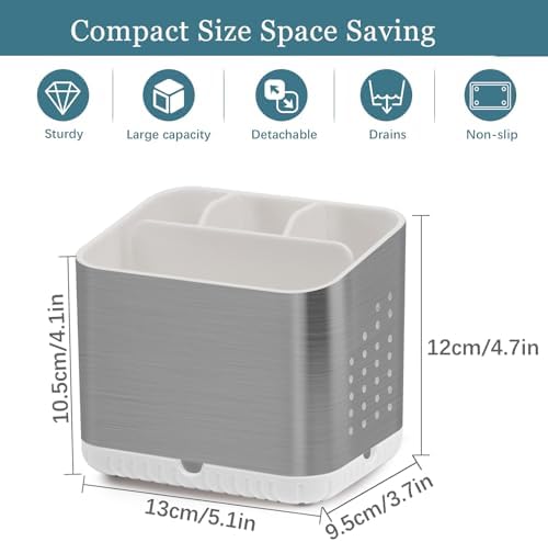 Brushed Nickel Toothbrush Holder for Bathroom Multifunctional Organizer Non-Slip Drainage