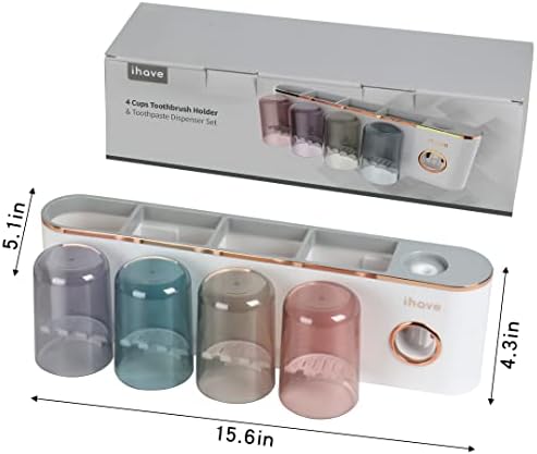iHave Toothbrush Holder with Toothpaste Dispenser Wall Mount Bathroom Decor