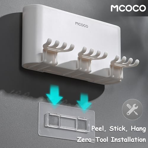 MCOCO Wall Mounted Toothbrush Holder with 2 Cups and 4 Slots