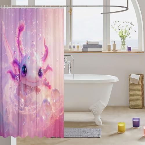 Feelyou Kids Pink Axolotl Shower Curtain Set 72x84 1
